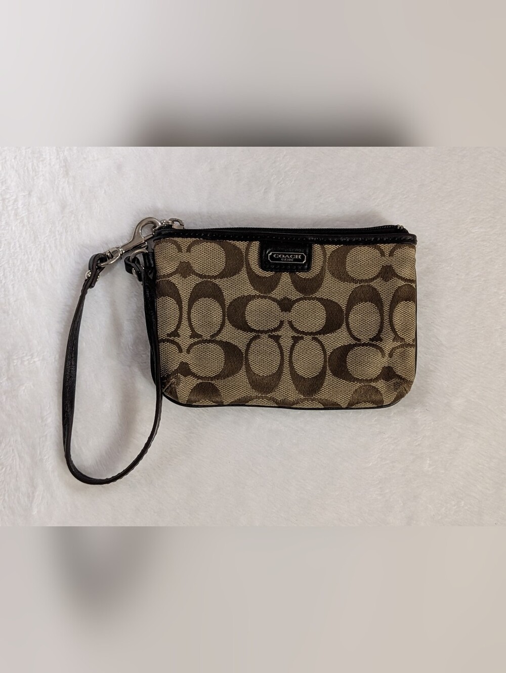 Coach Signature Canvas Wristlet Bag in Brown, Logo Pattern